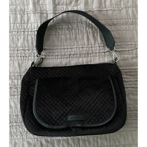Vera Bradley Carson Shoulder Bag Classic Black Velvet Quilted Hobo Romantic